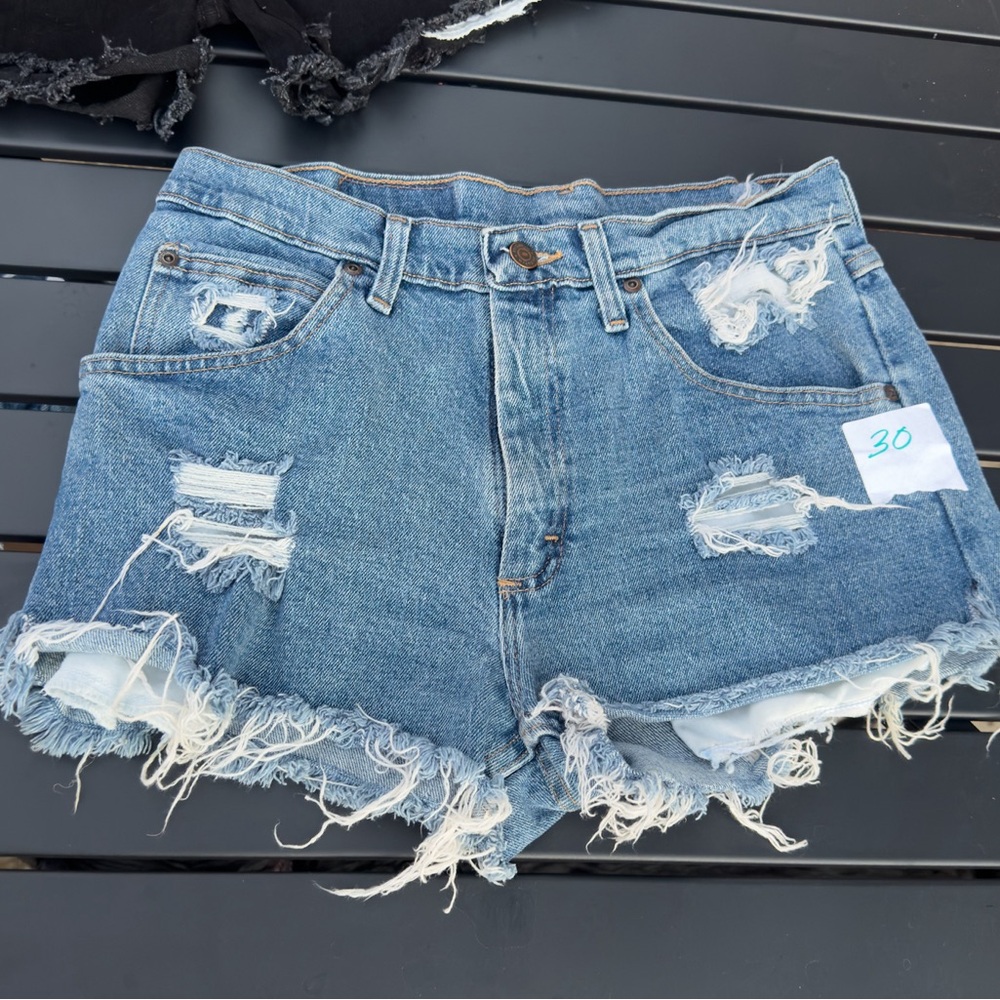 SHORTS - custom distressed (men’s) size - 30 Med wash, stretch with wear
